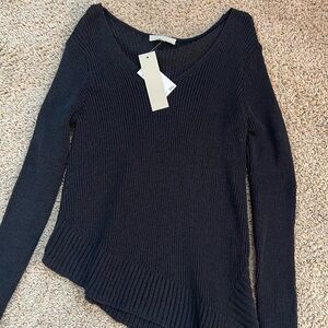 Joan Vass Asymmetric Hem Black Sweater Size Large NWT